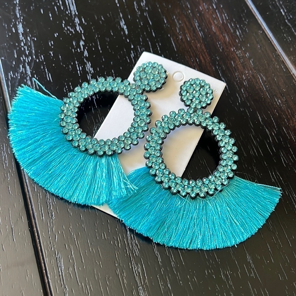 TURQUOISE fringe statement earrings-NWT